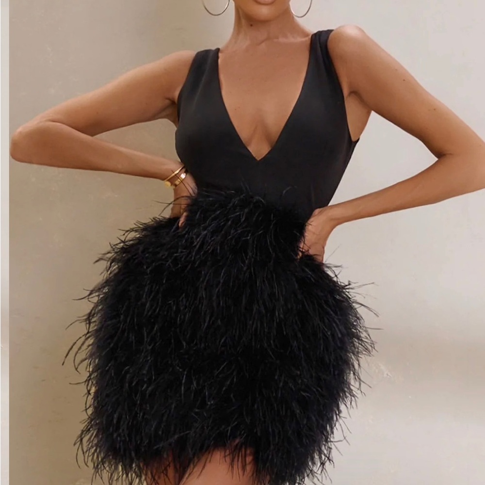 Sexy Black Dress made with ostrich feathers